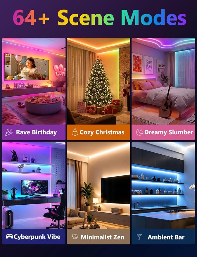 MFWW 66FT Strip Lights, Smart IC RGB LED Lights Multiple Colors on One Line, App+Remote Control, Timing, Multimodal, Music Sync, Color Changing Lights for Bedroom, Party Home Decor