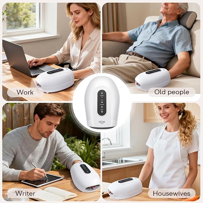ALLJOY Hand Massager, Cordless Electric Hand Massager with Heat and Kneading Rollers Massage for Tired Fingers, Gifts for Women Men(White)