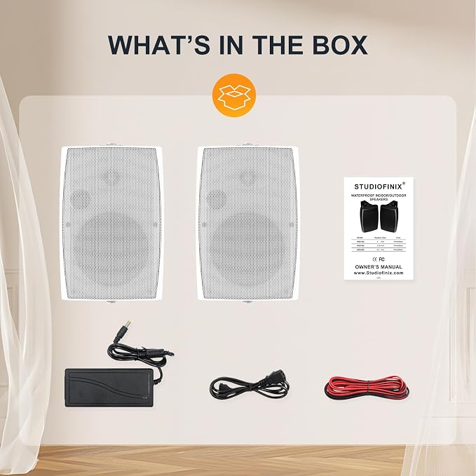 STUDIOFINIX 6.5-Inch 400W Outdoor Bluetooth Speakers Waterproof Wired, Wall-Mount Waterproof Speaker System for Patio, Home, Poolside, Deck, Backyard (Pair,White)