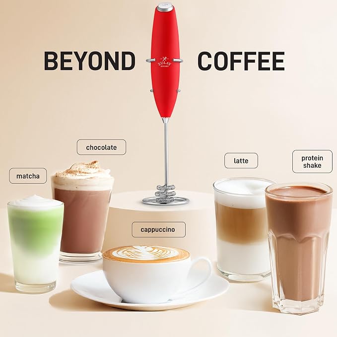 Zulay Kitchen Powerful Milk Frother Wand With Duracell Batteries - Ultra Fast Handheld Drink Mixer - Electric Whisk Foam Maker for Coffee, Lattes, Cappuccino & Matcha - Triple Whisk - Maroon Red