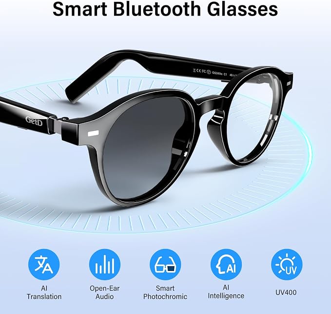 GetD 2026 AI Smart Glasses for Men Women, Translation Glasses with ChatGPT 145 Language, Photochromic Lenses, Bluetooth Glasses 11H Music Play /9H Call for Travel Daily Use