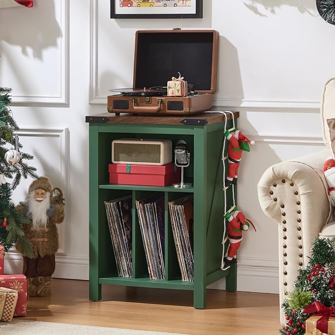 Joaxswe Record Player Stand with Vinyl Record Storage,Green Record Player Table Holds up to 160 Albums,Large Wood Turntable Stand Cabinet Dispaly Shelf for Living Room,Bedroom,Office
