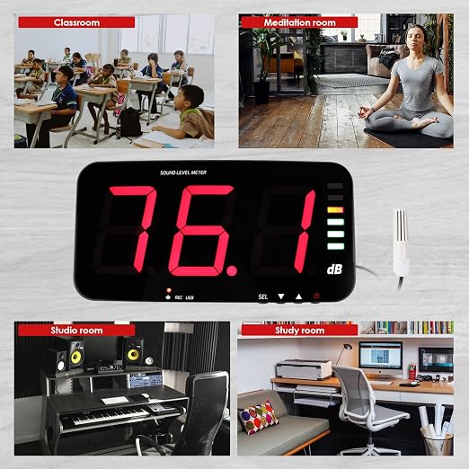 Decibel Meter Recorder 13 Inches Sound Level Meter, Wall Mount Noise Meter for Classroom Sound Meter with 16.4ft Sensor, Buzzer Alarm and Unlimited Data Logging, Noise Meter Decibel for Studio, Home