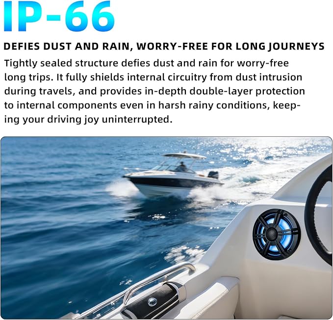 6.5" 800W Marine Speakers, IP66 Waterproof Boat Stereo Speakers with LED Lights, 2-Way Coaxial Audio, Y35 Woofer, for Marine/ATV/Motorcycle/Golf Cart/Motorhome/Powersports/Patio/Poolside/Deck/Home