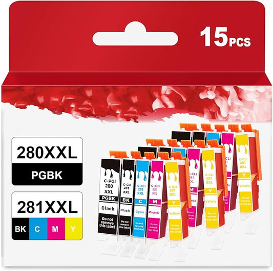 15 Pack 280 281 XXL Ink Cartridges to TR8620a TR8600 Ink Replacement for Canon PGI 280XXL/281XXL 280XL 281XL Cartridges TR8620 TR8520 TR7520 TS702a TS9520 TS9521C TS6120 TS6220 TS9120 TS6320 TS8220