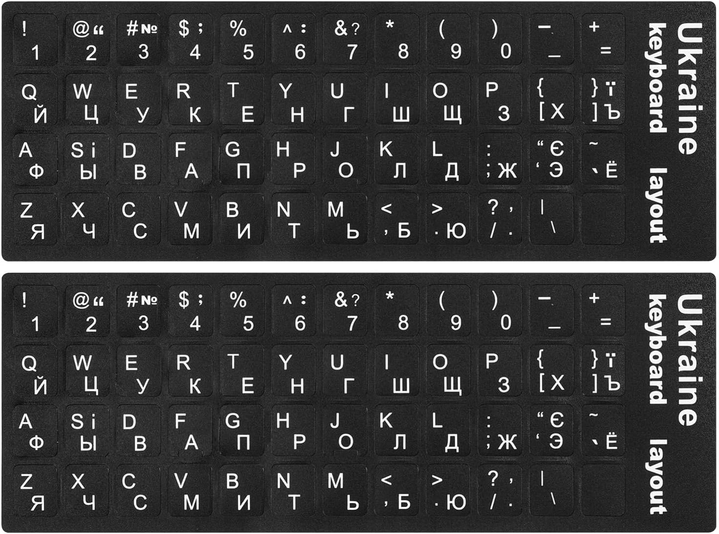 (2PCS) Ukrainian Keyboard Stickers, Ukraine Keyboard Letters Replacement Sticker with White Letter/Black Background, Cyrillic Russian Belarus Keyboard Stickers for Computer Laptop Notebook Desktop