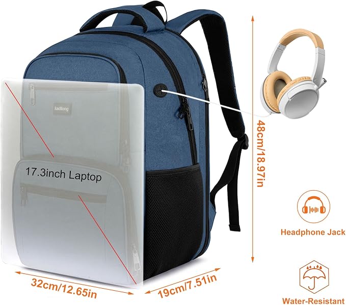kadilong 17.3 Inch Laptop Backpack with Lunch Box,Insulated Cooler Backpack Meal Prep Bookbag for Men Teens Boys School Work Picnic College Travel