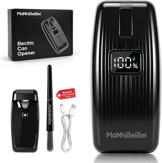 Electric Can Opener, LED Display USB Rechargeable, Automatic Hands-Free Smooth Edge, Compact Cordless, Kitchen Use for Seniors & Arthritis (Black)