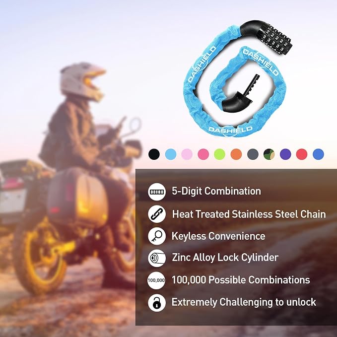 Bike Chain Lock Security 5 Digit Resettable Combination, 51.2 inches Heavy Duty Anti Theft Lock Chain for Bicycle, Motocycle, Scooter, Gate, Fence (SkyBlue, 4.2ft)