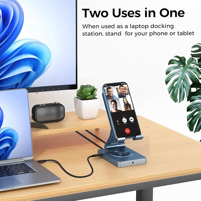 360° Rotating USB C Docking Station for iPad Pro, Tablet, Samsung, Steam Deck, ROG Ally, Legion Go, Msi Claw, etc, 11-in-1 with SD TF 4.0 Reader, 4K@60Hz HDMI, RJ45, Audio, USB A, USB C