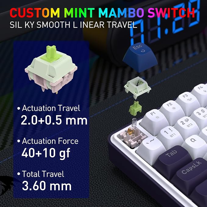 Redragon K744 PRO 99 Keys Wireless Gasket RGB Gaming Keyboard, 3-Mode Mechanical Keyboard w/Hot-Swap Socket, Round PBT Keycaps & 5-Layer Noise Dampening, Custom Linear Switch
