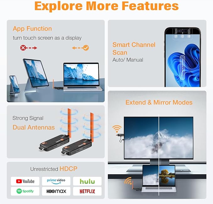 Wireless HDMI 3 Receivers and Transmitter, Support Up to 6 Receivers, 5.8G 60Hz HDMI Wireless Extender Casting Content for PC Laptop Camera TV Box to Multiple TVs Monitors Projectors -165FT