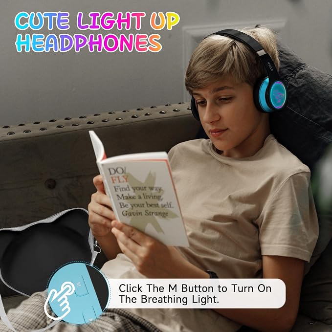 IFECCO Wireless Kids Boys Headphones with Microphone,Cute Light Up Dinosaur Children Boys Bluetooth Headphones with Case for School Travel Gifts