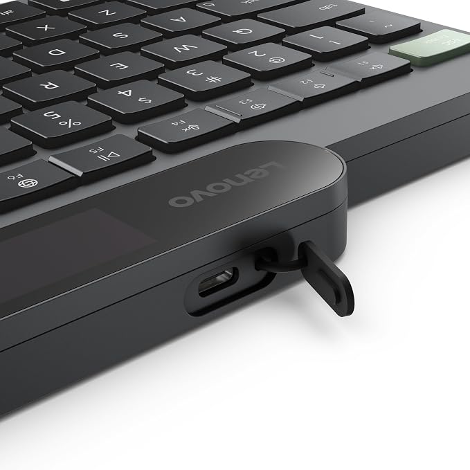 Lenovo 800 Self-Charging Bluetooth Keyboard, Uses Ambient Light for Charging, Bluetooth 5.1, Supports 3 Devices, Battery Free, Wireless, Grey