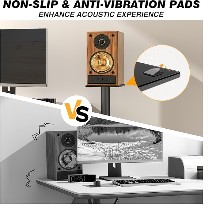 5Rcom Universal Speaker Stands for Surround Sound with 360° Swivel，Height Adjustable Bookshelf Speakers Stand from 32" to 43" with Cable Management, Speaker Stands Pair with Nonslip Pad Easy Install