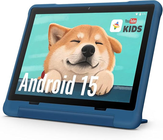 UEMXDOX Kids Tablet, 2026 Android 15 Tablet for Kids Age 3+, 8GB+64GB, Expandable to 512GB, 10" Touch Screen with Case, WiFi 6, BT5, Pre-Installed Parental Controls, Kids Space, Family Link (Blue)