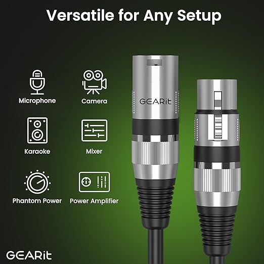 GEARit XLR Cables, Male to Female Microphone Cable 3-Pin Balanced Shielded Mixer XLR to XLR Cable for Recording Studio, Podcast, 6ft 2pack