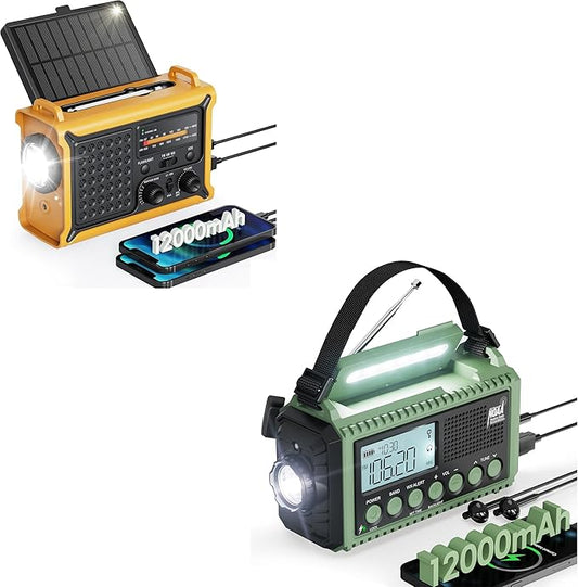 12000mAh Emergency Weather Radios - AM FM NOAA Radio with Large Solar Panel + LCD AM FM SW NOAA Radio