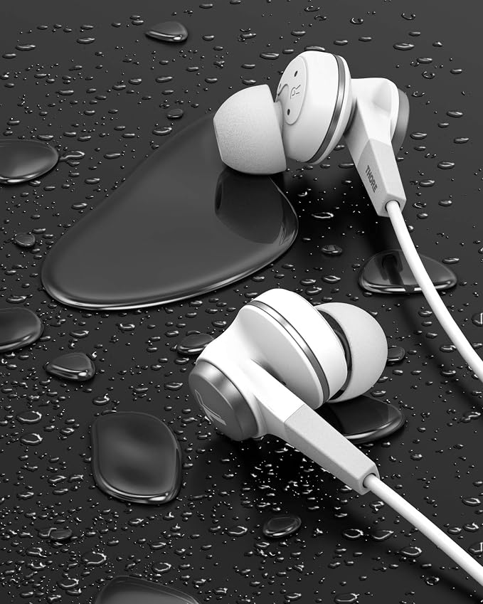 Thore iPhone Earphones (Apple MFi Certified) V120 in Ear Wired Lightning Earbuds (Sweat/Water Resistant) Headphones with Mic/Volume Remote for iPhone 12/13/14 Pro Max - White
