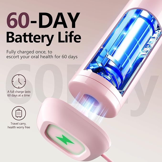 Sonic Electric Toothbrush with Light 4 Brush Heads for Adults and Kids, One Charge for 60 Days, Wireless Fast Charge, 3 Modes, Electric Toothbrushes（Pink）