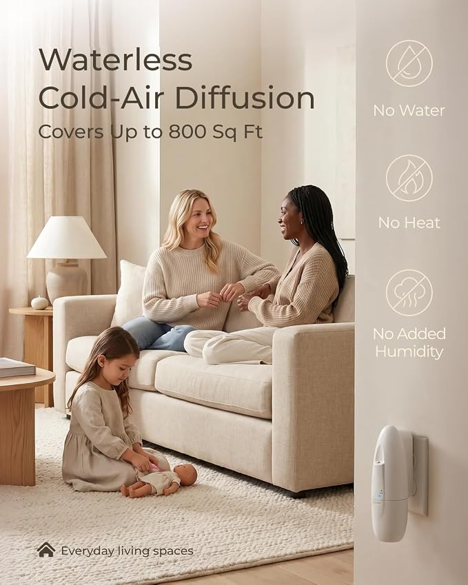 Smart Plug-in Waterless Oil Diffuser, Bluetooth/App Control, Up to 800 Sq Ft Coverage, Silent Cold-Air Diffuser for Home & Office, No Water, Pet & Kid Safe