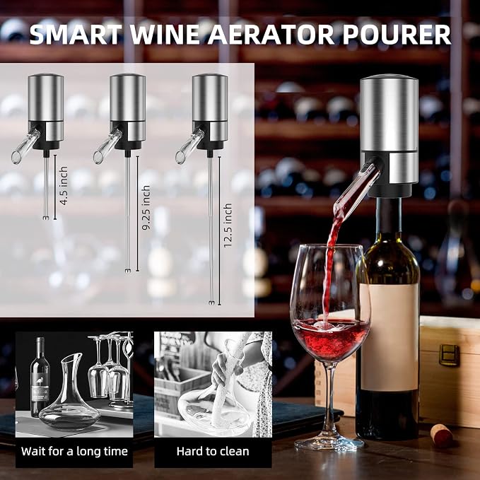 Wine Gifts-Electric Wine Opener and Aerator Set-Wine Dispenser Battery Operated, Rechargeable Wine Bottle Opener & Pourer with Foil Cutter, Vacuum Stoppers,Black Set