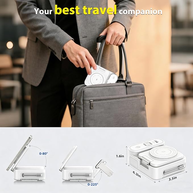 65W 8-in-1 Wireless Charging Station for Apple Samsung Multi-Devices, 3-Ports USB A/C Retractable Charger Stand/Desktop Orgnaizer for iPhone17/16/Galaxy 26/iPad/iWatch AirPods for Home Office, Family