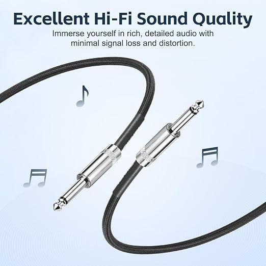 RIVVTA Guitar Cable 25ft 2 Pack Straight 6.35mm Guitar Ampere Cord Nylon Braided Anti-Kinking Kevlar-Reinforced 1/4 Instrument Cable for Electric Guitar,Bass