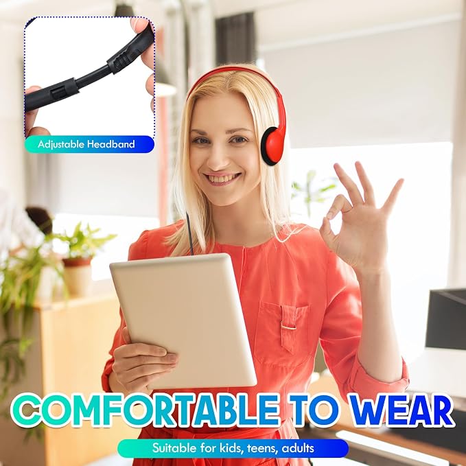 Frienda 48 Pack Classroom Headphones Bulk, Wired School Headsets for Students, Stereo Headphones with 3.5 mm Plug for Classroom, Online Learning, Library(Classic,Navy, Black, Red, Cyan)