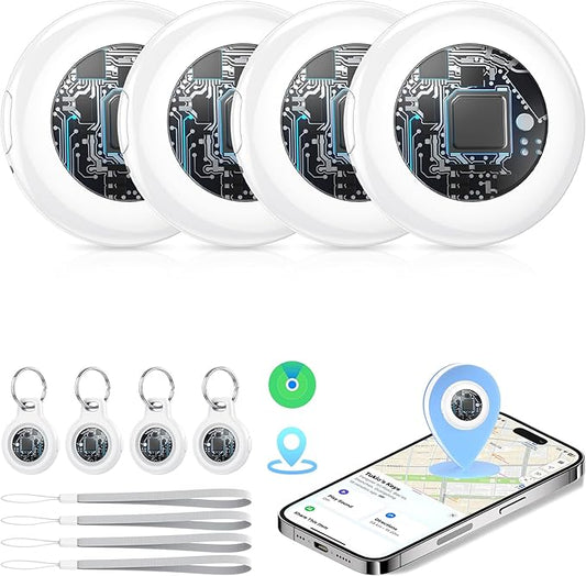 2026 New [Apple MFi Certified] (iOS Only) Tracker Tags-4 Pack, Tukio Bluetooth 5.3 GPS Tracker for Apple Find My, Replaceable Battery, 100dB Key Finder and Item Locator for Car, Keys, Luggage, White