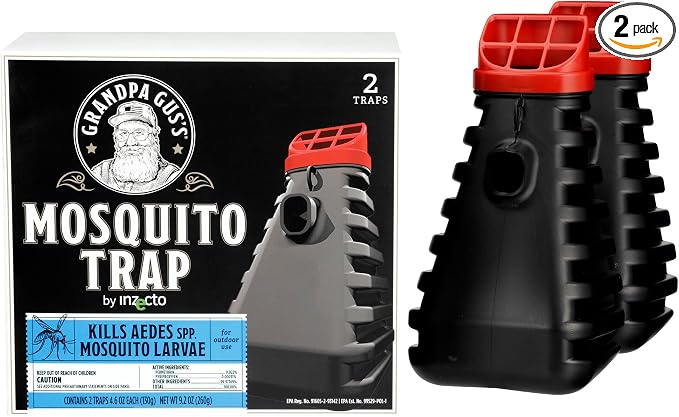 Grandpa Gus's Mosquito Trap and Outdoor Bug Killer - Water-Activated Larvae Control for Backyard, Patio, and Garden - Up to 35 Days & 1,500 Sq Ft of Protection Per Trap, 2 Pack