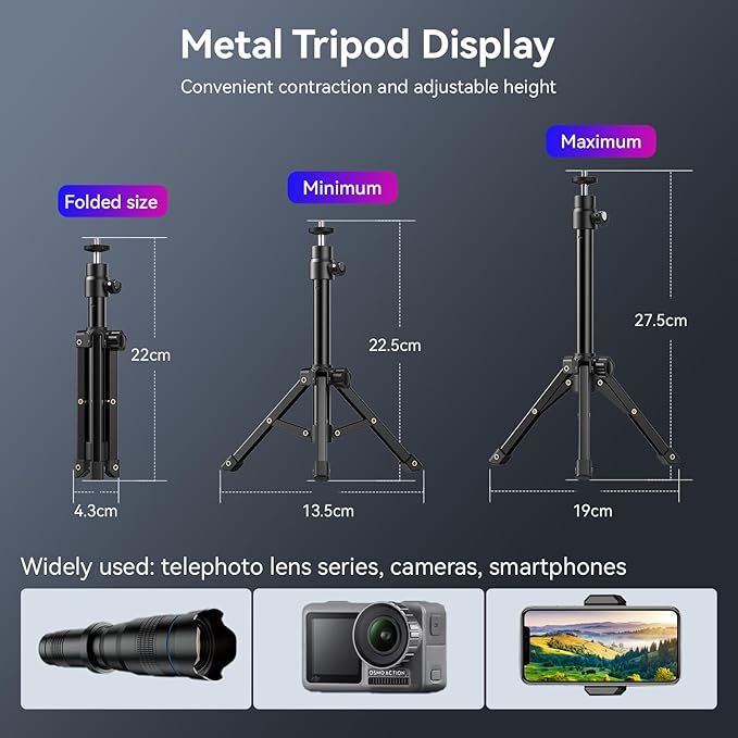 APEXEL 36x Telephoto Lens for iPhone | Kit with Sturdy Metal Tripod for Smartphones, Compatible with iPhone 16 15 14 13 12 Pro Max, Samsung Galaxy, Google Pixel
