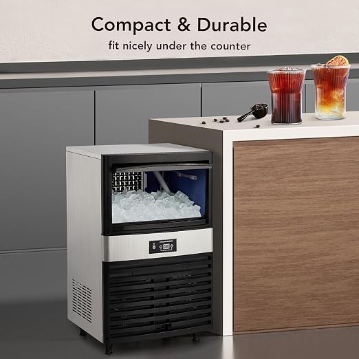 GarveeTech Commercial Undercounter Ice Maker 160 LB/24H - Stainless Steel Freestanding w/40 LB Storage，5x12 Cylinder Ice Cube Production for Restaurants/Bars