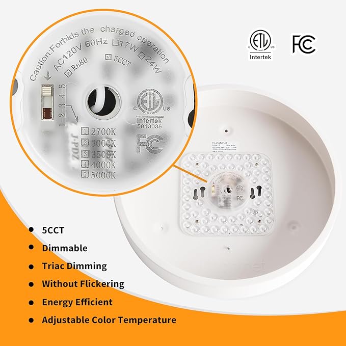 3 Pack White 24W Modern LED Flush Mount Ceiling Light, Close to Ceiling Light Fixture, 2700-5000K Dimmable, Round Ceiling Lamp for Bathroom Kitchen Entry Way Bedroom Laundry Room Hallway
