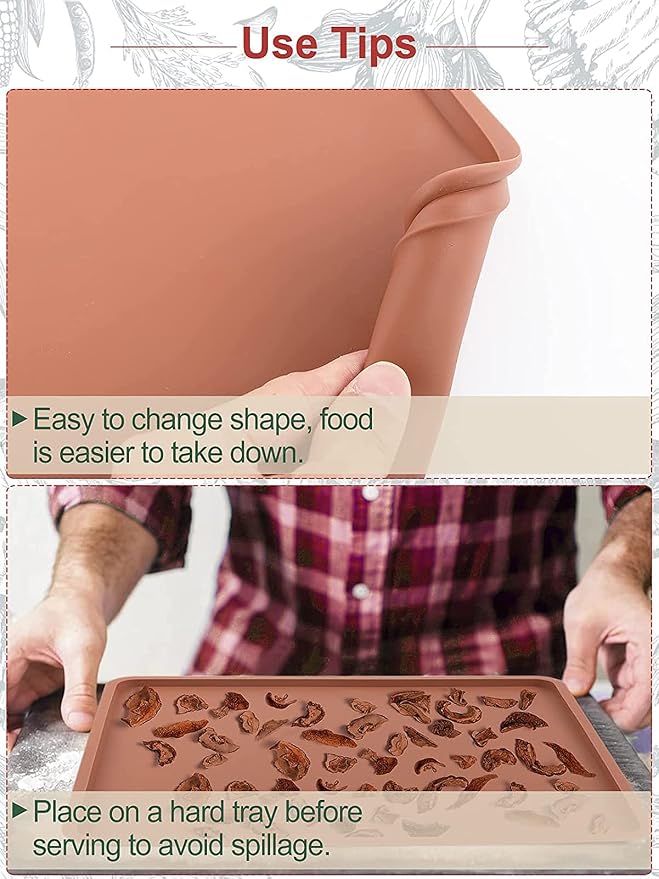 6PCS Silicone Food Dehydrator Sheets with Edge, Compatible with Cosori 12" x 11" Trays, Square Non-stick Tray Liner, High Temperature Resistance Reusable Dryer Mats