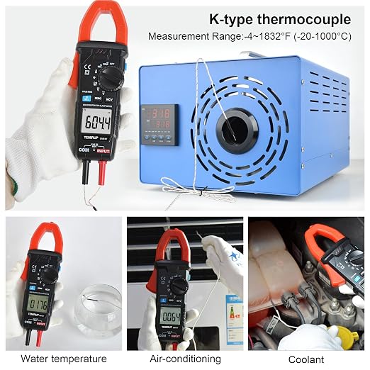 Digital Clamp Meter Multimeter, TRMS 6000 Counts 600A Current Amp Volt Meter, Auto-Ranging Voltage Tester Measures AC DC Current Voltage Resistance Capacitance Temperature Diodes Continuity NCV