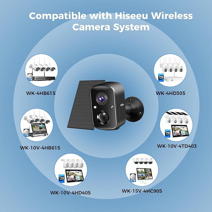 Hiseeu Security Cameras Wireless Outdoor, 2pcs Solar Powered 3K 4MP Surveillance WiFi Cameras for Home Security Outside, PIR/AI Motion Detection, Waterproof, Color Night Vision, 2-Way Audio, Black