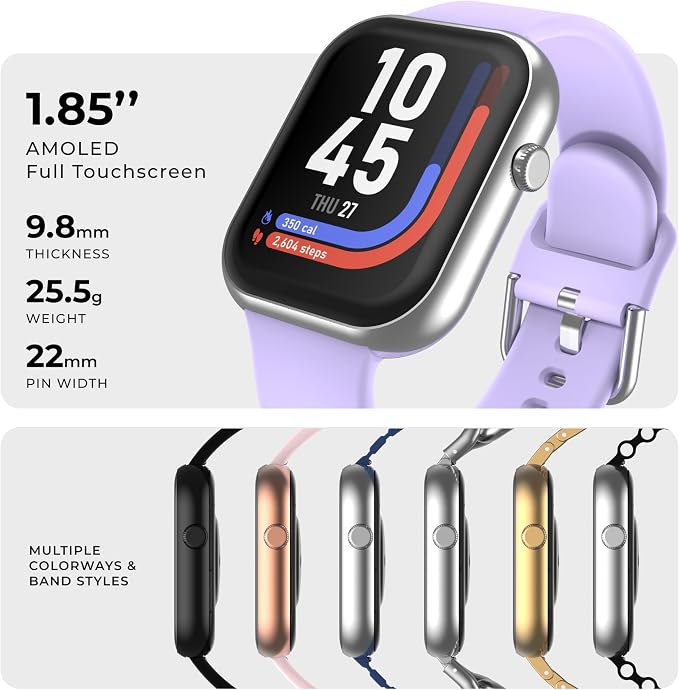 iTouch AIR 5 Smartwatch, 1.85" AMOLED Display, Bluetooth Calling, 100+ Sports Modes, Heart Rate, SpO2, Sleep & Stress Tracking, Water Resistant, 7-Day Battery Life, for Android & iPhone