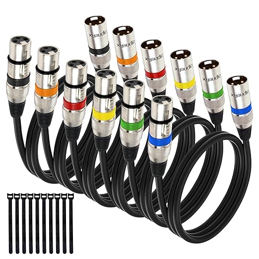 Balanced XLR Cable, 3ft 6 Packs, 3 Pin Male to Female Microphone Cable, XLR to XLR Mic Cable for Speaker or PA System, PVC Jacket
