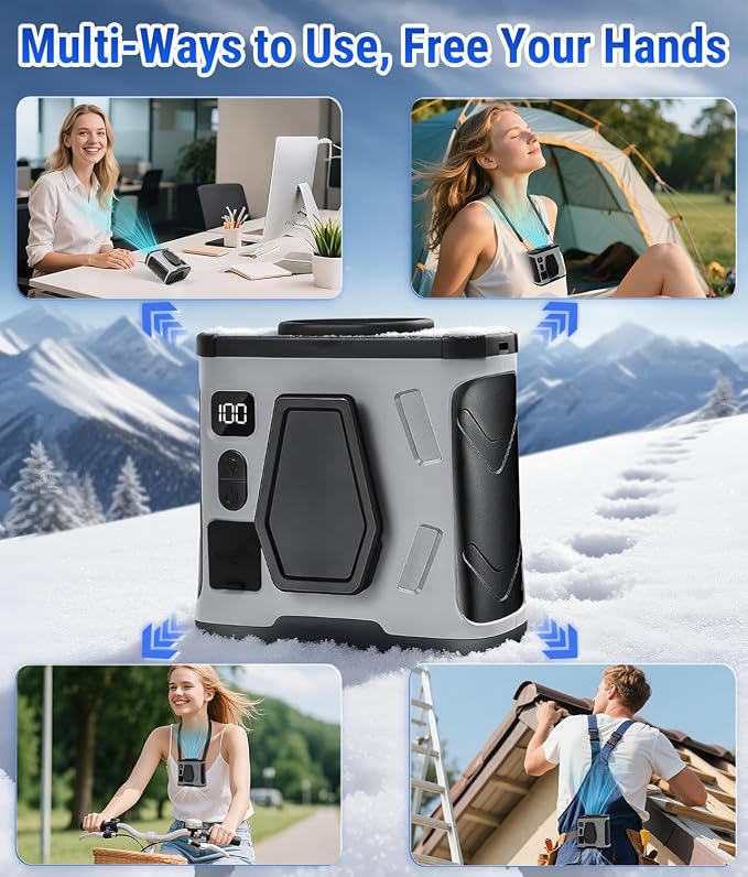 20000RPM Wearable Waist Clip Fan, 10000mAh 40H Long Lasting Brushless Motor, Hands-Free Cooling Fan For Jobsite Camping