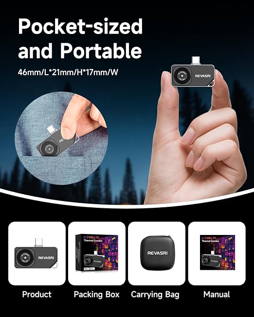 REVASRI Thermal Camera for Type-C iPhone & Android Device, 320x240 Super Resolution, 15x Digital Zoom, 25Hz Thermal Imaging Camera for Water Leak Detection,HVAC Electrical Plumbing, Home Inspection