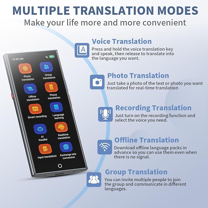 Language Translator Device, 2026 Upgraded Chip Two Way Real-Time Voice Translator, 150 Languages AI/Online/Offline/Group/Phone Translation, No WiFi Needed, 5.5" HD Screen for Travel Business Learning