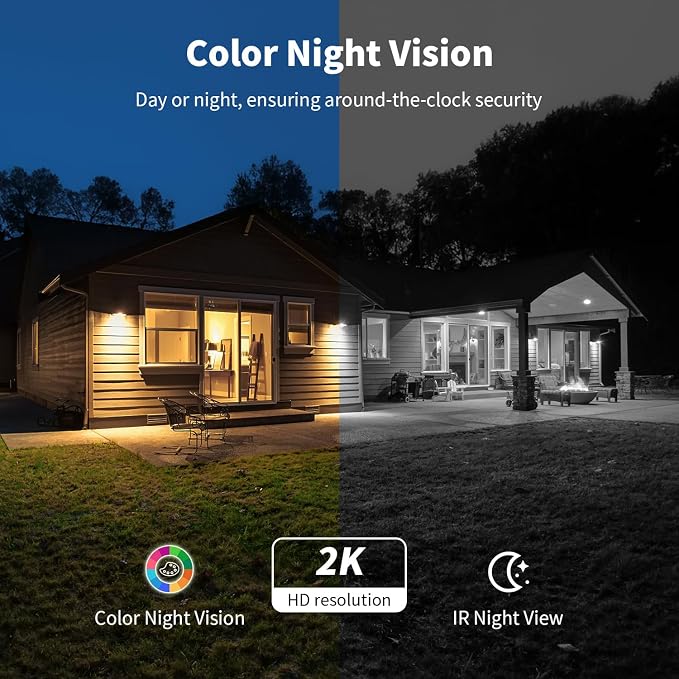 ELYSOO 4G LTE Cellular Security Cameras Outdoor, 2K 360° View No WiFi Needed Solar Powered Security Camera, Color Night Vision, Built-in SIM Card, Unlimited Data Plan