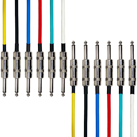 AxcessAbles Audio 1/4-Inch TS Patch Cables, Guitar & Bass Amp Cables - Metal Connectors, OFC Copper Wire | TS 1/4" Guitar Cables| Male to Male 2ft Multicolor Mono TS Instrument Cords (2ft - 6 Pack)