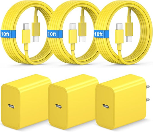 New iPhone 17 16 15 Charger 10FT Long Fast Charging Cord Type C Chagrer with 3 Pack USB C Wall Charger Block Compatible with iPhone 17/17 Plus/17 Pro Max/16/16 Plus/16 Pro Max/15 Pro Max/iPad Pro ﻿