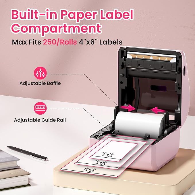 D450BT Shipping Label Printer&500Pcs 4x6 Thermal Shipping Label, Shipping Address Labels (2 Rolls of 250 4x6 Roll Labels) - Compatible with Nelko, JADENS, beeprt, ASprink, Rollo, Zebra, Omezizy and Ot