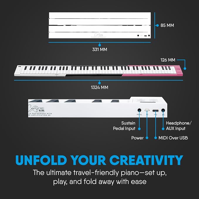 Blackstar Carry-on White 88 Keys USB MIDI Controller for Portable Folding Digital Piano with Rechargeable Battery