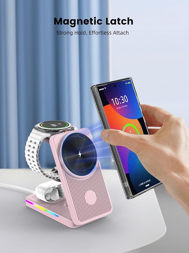 Magnetic Wireless Charger for Samsung Galaxy S26 Ultra, 3 in 1 Wireless Charging Station for Samsung Watch 8, Travel Foldable MagSafe Charger Stand for Android S25 Ultra/Z Fold/Z Flip 7, Buds 4 Pro