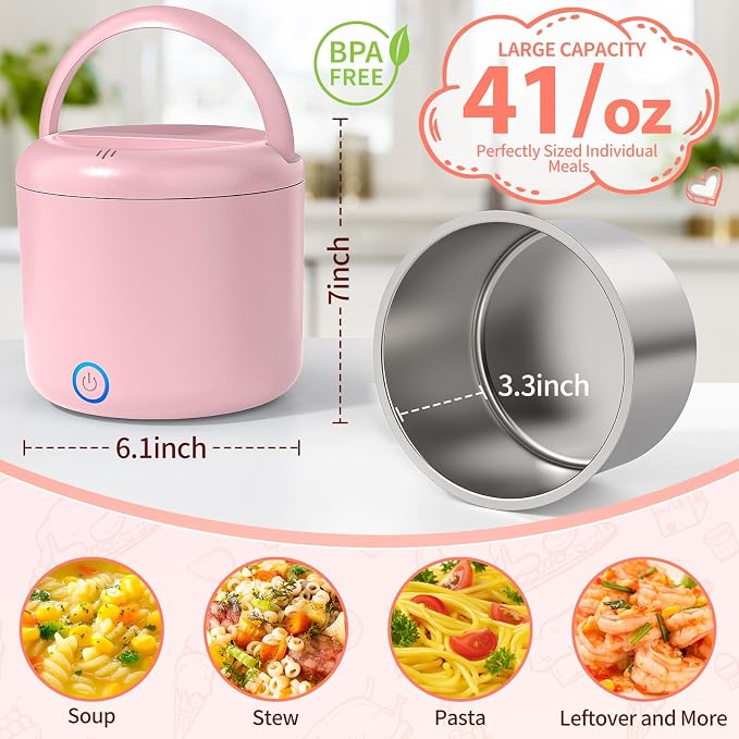 Akhia 41-Ounce Electric Lunch Box for Adults 80W Heated Lunch Box for Men, Portable Food Warmer with 1.2L 304 Stainless Steel Container 12V/24V/110V/220V in Car Truck Valentine's Gift for Men Woman