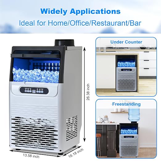 Amzgachfktch Commercial Ice Maker, 100lbs/24H Ice Maker Machine, 2 Water Inlet Modes, Ice Machine with 22lbs Storage, Auto Self-Cleaning, Under Counter/Freestanding Ice Maker for Home/Office/Shop/Bar